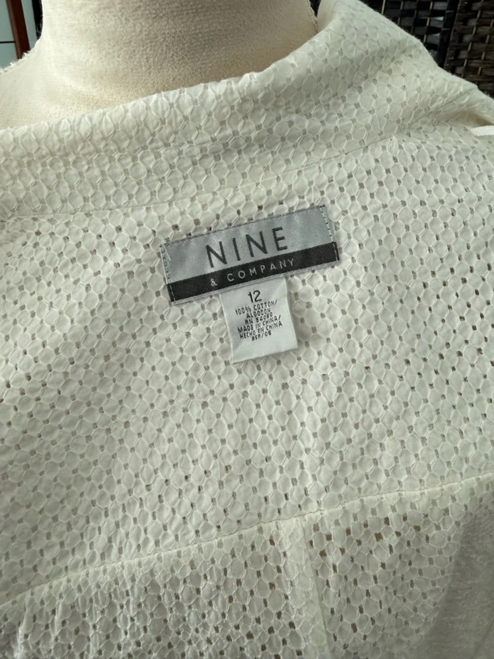 🤍 Vintage Nine West Ivory Eyelet 2PC Set Blazer & Skirt Cottage Chic - Picture 11 of 15